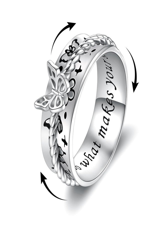 Sariel Butterfly Dragonfly Fidget Ring 925 Sterling Silver Anxiety Spinner Rings Relief Stress for Women Daughter Mom (Butterfly, 7) - Image 1